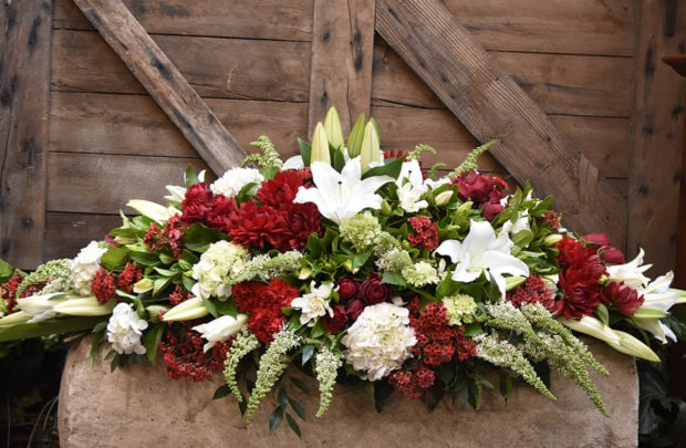 Red & white casket cover